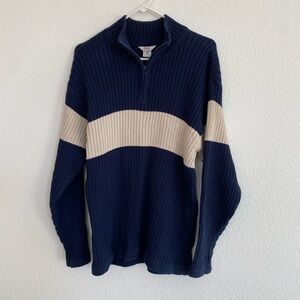 Levi’s Striped Quarter Zip Ribbed Sweater Blue Cream Preppy Grandpacore winter